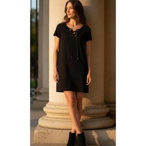 Calvin Klein Black Lace-Up Front Casual Dress Size Large